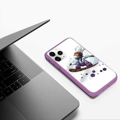 Чехол iPhone 11 Pro матовый Кролик Сноубордист / 3D-Фиолетовый – фото 3