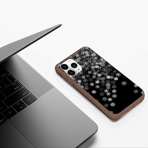 Чехол iPhone 11 Pro матовый Пушистые снежинки / 3D-Коричневый – фото 3
