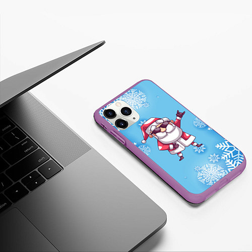 Чехол iPhone 11 Pro матовый Крутой Дед Мороз - снежинки / 3D-Фиолетовый – фото 3