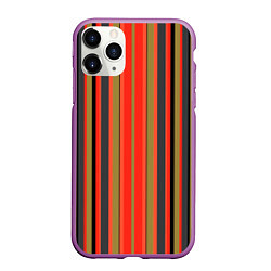 Чехол iPhone 11 Pro матовый Вертикальные полосы в оранжево-коричневых тонах, цвет: 3D-фиолетовый