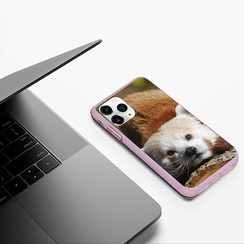 Чехол iPhone 11 Pro матовый Красная панда ждёт / 3D-Розовый – фото 3