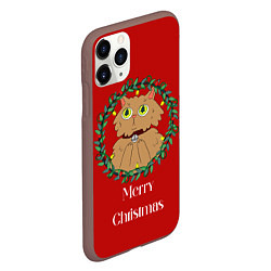 Чехол iPhone 11 Pro матовый Christmas cat with a garland, цвет: 3D-коричневый — фото 2