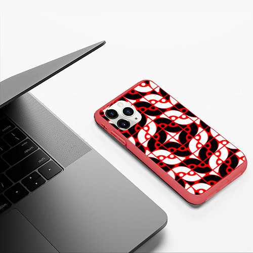 Чехол iPhone 11 Pro матовый Геометрическая абстракция / 3D-Красный – фото 3