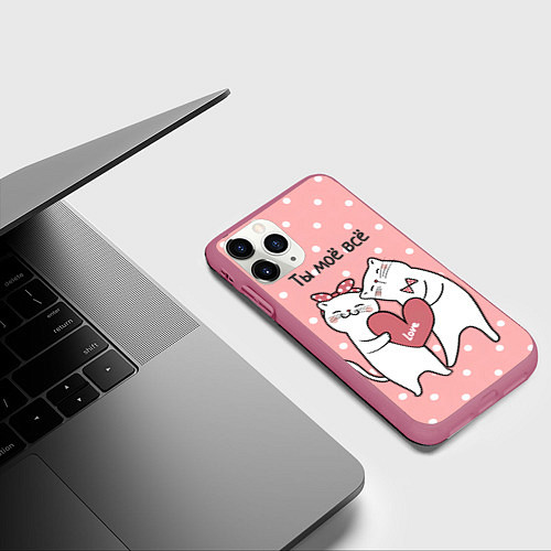 Чехол iPhone 11 Pro матовый Котята с сердечком - ты моё всё / 3D-Малиновый – фото 3