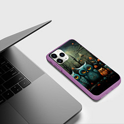 Чехол iPhone 11 Pro матовый Совы в стиле Folk Art, цвет: 3D-фиолетовый — фото 2