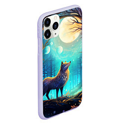 Чехол iPhone 11 Pro матовый Волк в ночном лесу в folk art стиле, цвет: 3D-светло-сиреневый — фото 2