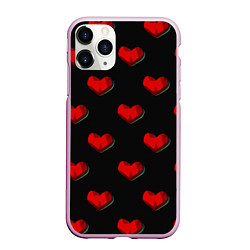 Чехол iPhone 11 Pro матовый Красные сердца полигоны, цвет: 3D-розовый
