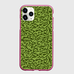 Чехол iPhone 11 Pro матовый Милитари листья в полоску, цвет: 3D-малиновый