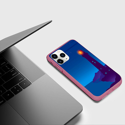 Чехол iPhone 11 Pro матовый Маяк в ночи / 3D-Малиновый – фото 3