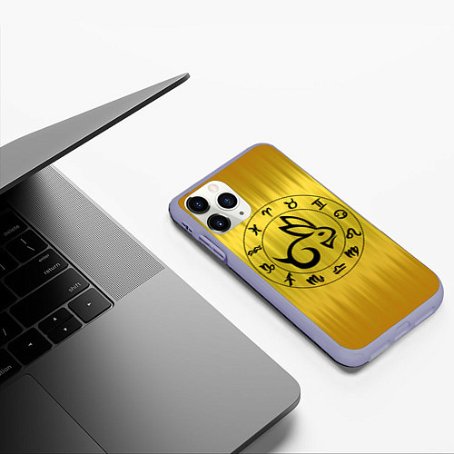 Чехол iPhone 11 Pro матовый Черный кролик и знаки зодиака / 3D-Светло-сиреневый – фото 3