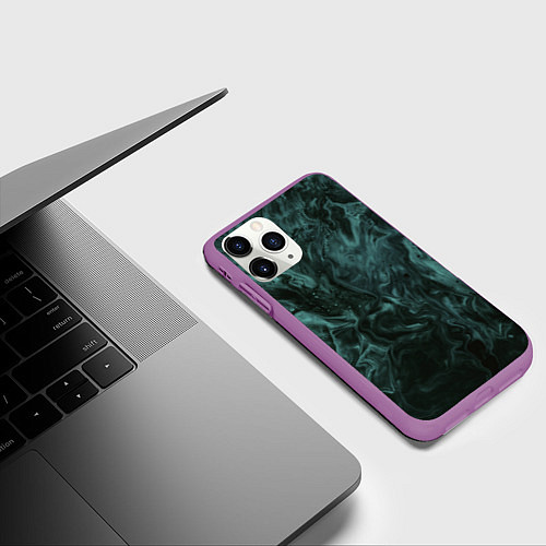 Чехол iPhone 11 Pro матовый Тёмно-синий водянистый туман / 3D-Фиолетовый – фото 3