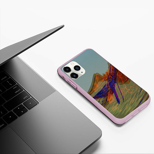 Чехол iPhone 11 Pro матовый Волнообразные разноцветные музыкальные линии / 3D-Розовый – фото 3