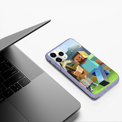 Чехол iPhone 11 Pro матовый Майнкрафт с киркой, цвет: 3D-светло-сиреневый — фото 2