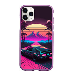 Чехол iPhone 11 Pro матовый Synthwave car and mountains, цвет: 3D-фиолетовый