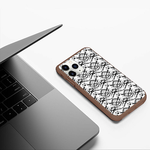 Чехол iPhone 11 Pro матовый Черно белый геометрический узор / 3D-Коричневый – фото 3