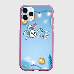 Чехол iPhone 11 Pro матовый Год кролика 2023, цвет: 3D-малиновый