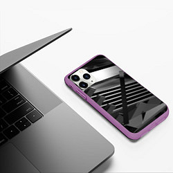 Чехол iPhone 11 Pro матовый Жёсткий абстрактный серый и тёмно-серый металл, цвет: 3D-фиолетовый — фото 2