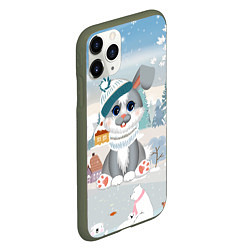 Чехол iPhone 11 Pro матовый Зайчик в шапке, цвет: 3D-темно-зеленый — фото 2