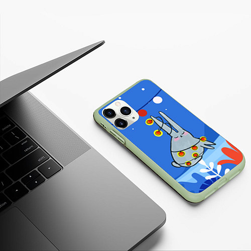 Чехол iPhone 11 Pro матовый Зайчик в гирлянде / 3D-Салатовый – фото 3