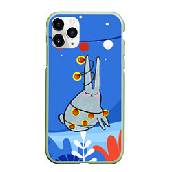 Чехол iPhone 11 Pro матовый Зайчик в гирлянде, цвет: 3D-салатовый