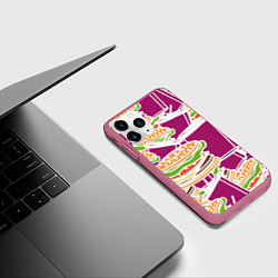 Чехол iPhone 11 Pro матовый Комбо фастфуд паттерн, цвет: 3D-малиновый — фото 2