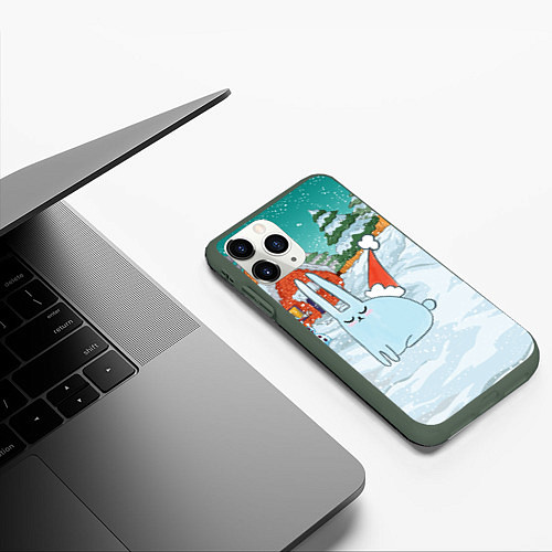 Чехол iPhone 11 Pro матовый Зайчик новый год / 3D-Темно-зеленый – фото 3