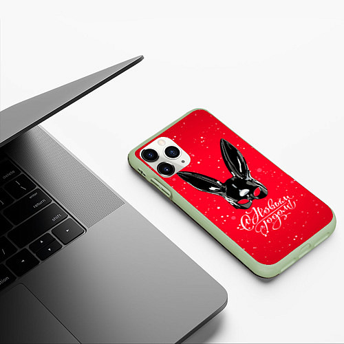 Чехол iPhone 11 Pro матовый Маска зайки новогодняя / 3D-Салатовый – фото 3