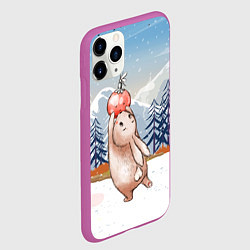 Чехол iPhone 11 Pro матовый Зайка и елочная игрушка, цвет: 3D-фиолетовый — фото 2