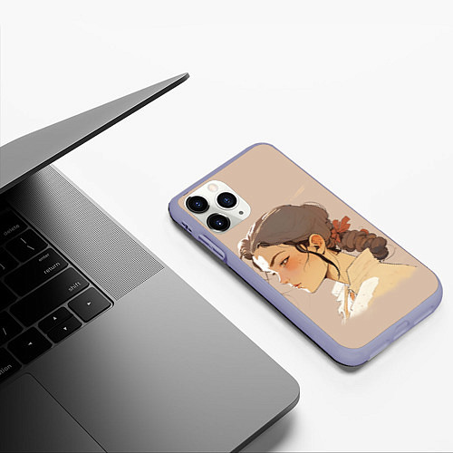 Чехол iPhone 11 Pro матовый Аниме девушка в профиль / 3D-Светло-сиреневый – фото 3