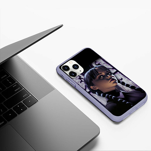 Чехол iPhone 11 Pro матовый Уэнсдэй, дочь Гомеса и Мортиши Аддамс / 3D-Светло-сиреневый – фото 3
