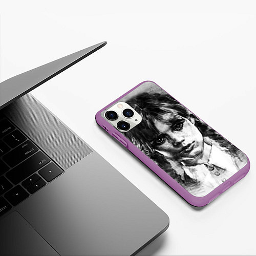 Чехол iPhone 11 Pro матовый Уэнсдэй рисунок / 3D-Фиолетовый – фото 3