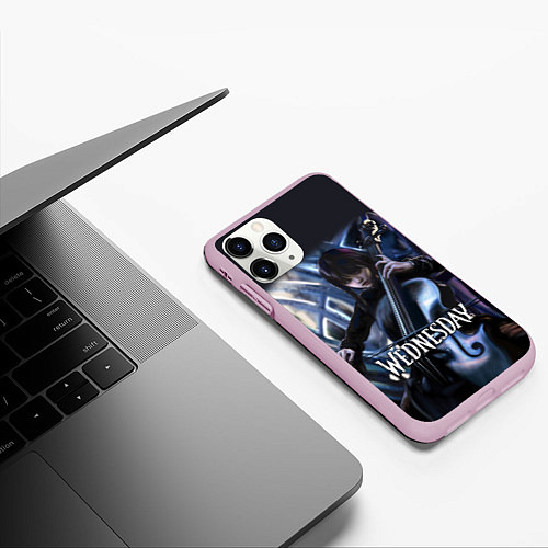 Чехол iPhone 11 Pro матовый Уэнсдэй играет / 3D-Розовый – фото 3