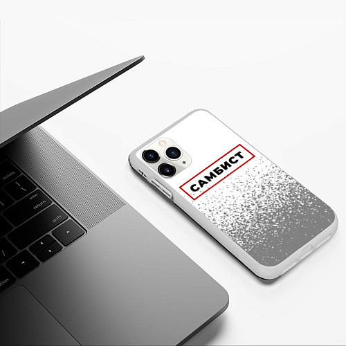 Чехол iPhone 11 Pro матовый Самбист - в красной рамке на светлом / 3D-Белый – фото 3