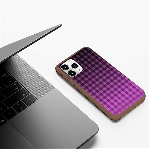 Чехол iPhone 11 Pro матовый Фиолетово-розовый клетчатый градиент / 3D-Коричневый – фото 3