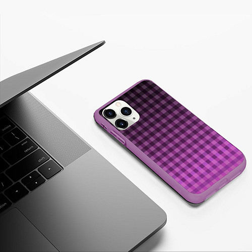 Чехол iPhone 11 Pro матовый Фиолетово-розовый клетчатый градиент / 3D-Фиолетовый – фото 3