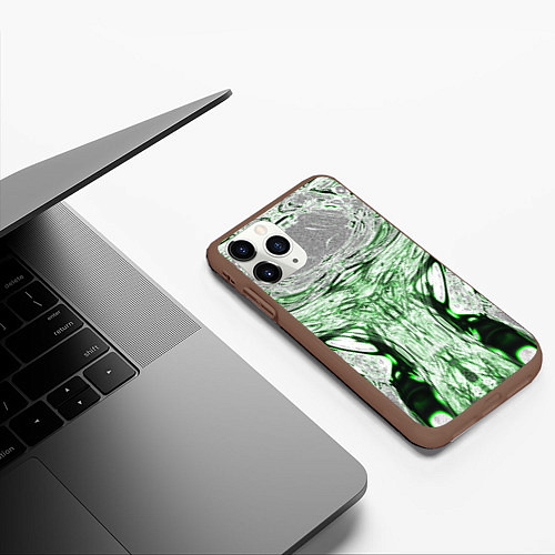 Чехол iPhone 11 Pro матовый Зеленый узор / 3D-Коричневый – фото 3