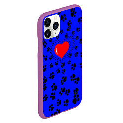 Чехол iPhone 11 Pro матовый Сердце и следы пушистых, цвет: 3D-фиолетовый — фото 2