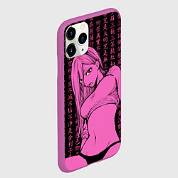 Чехол iPhone 11 Pro матовый Человек - бензопила Пауэр в топике, цвет: 3D-фиолетовый — фото 2