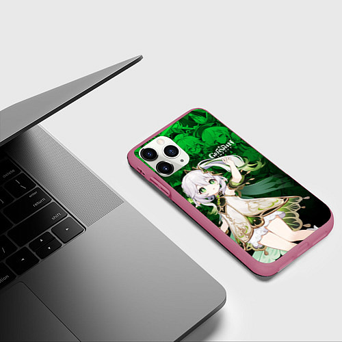 Чехол iPhone 11 Pro матовый Nahida Genshin / 3D-Малиновый – фото 3