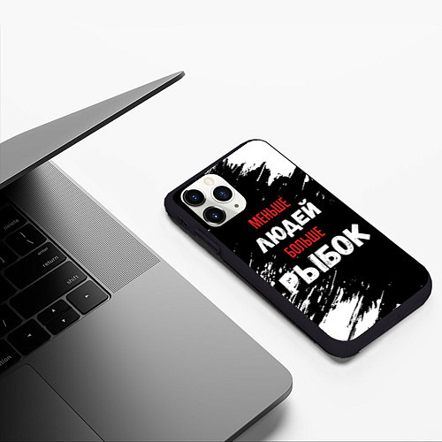 Чехол iPhone 11 Pro матовый Меньше людей больше рыбок / 3D-Черный – фото 3