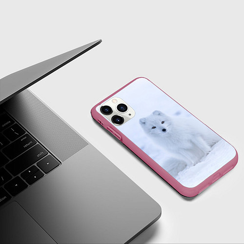 Чехол iPhone 11 Pro матовый Белоснежный Песец / 3D-Малиновый – фото 3