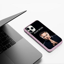 Чехол iPhone 11 Pro матовый Илон Маск, портрет на черном фоне, цвет: 3D-розовый — фото 2