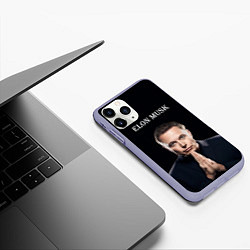 Чехол iPhone 11 Pro матовый Илон Маск, портрет на черном фоне, цвет: 3D-светло-сиреневый — фото 2