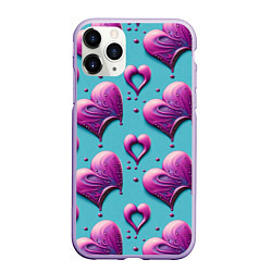 Чехол iPhone 11 Pro матовый Паттерн сердца и капли, цвет: 3D-светло-сиреневый