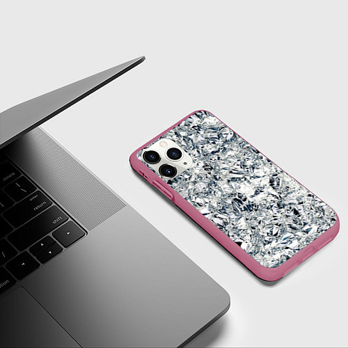 Чехол iPhone 11 Pro матовый Сверкающие кристаллы серебра / 3D-Малиновый – фото 3