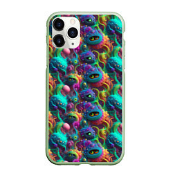 Чехол iPhone 11 Pro матовый Паттерн Морские Монстры, цвет: 3D-салатовый