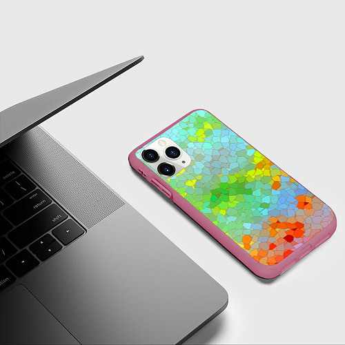 Чехол iPhone 11 Pro матовый Разноцветная мозаика / 3D-Малиновый – фото 3