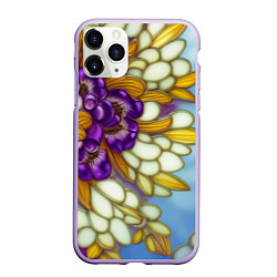 Чехол iPhone 11 Pro матовый Фиалковый букет стеклянный узор, цвет: 3D-светло-сиреневый