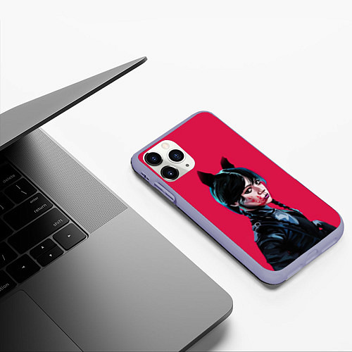 Чехол iPhone 11 Pro матовый Wednesday black kitty / 3D-Светло-сиреневый – фото 3