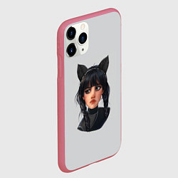 Чехол iPhone 11 Pro матовый Wednesday white cat, цвет: 3D-малиновый — фото 2